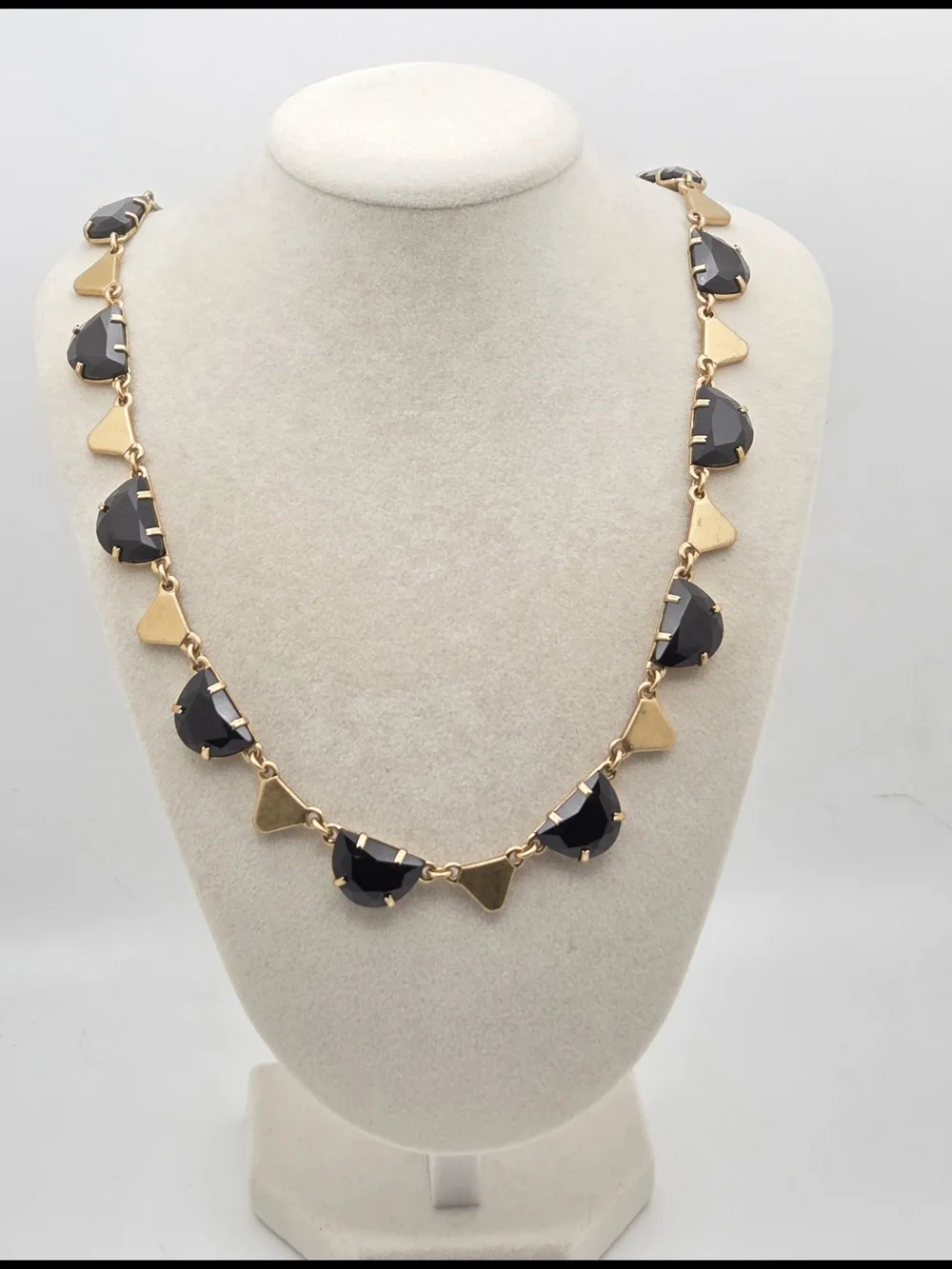 Madewell NWT Black Faceted Half-Moon Statement Necklace Gold Tone 19” - Picture 5 of 16